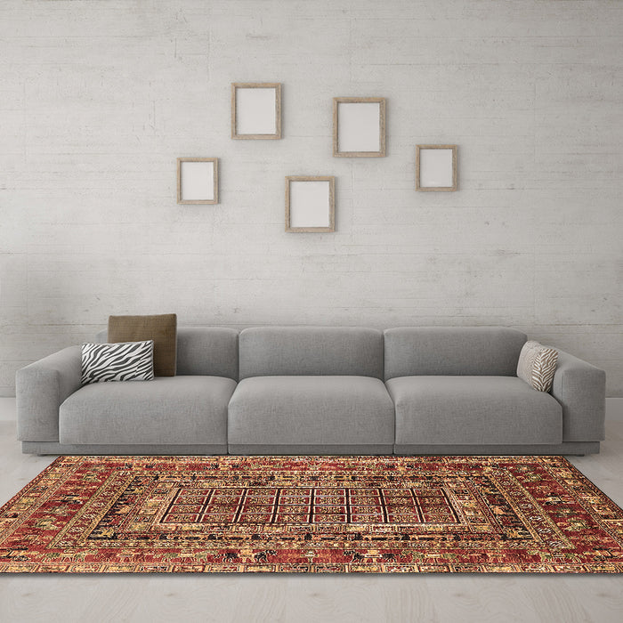 Machine Washable Oriental Brown Industrial Rug in a Living Room,, wshurb1584brn
