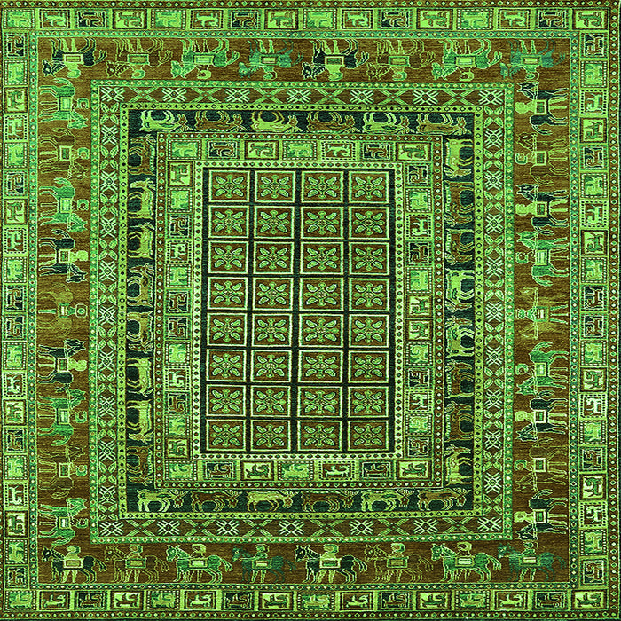 Square Machine Washable Oriental Green Industrial Area Rugs, wshurb1584grn