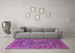 Machine Washable Oriental Purple Industrial Area Rugs in a Living Room, wshurb1584pur