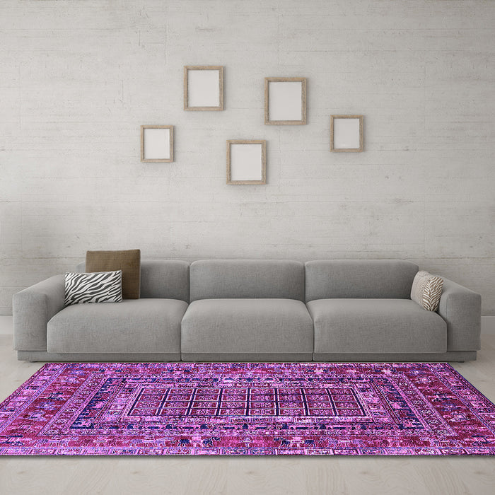 Machine Washable Oriental Purple Industrial Area Rugs in a Living Room, wshurb1584pur