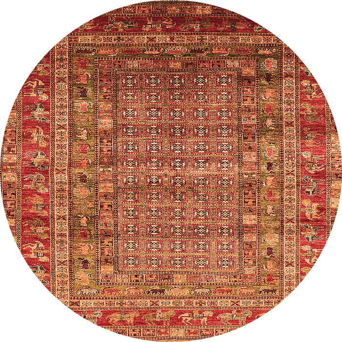 Round Machine Washable Oriental Orange Industrial Area Rugs, wshurb1585org