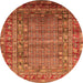 Round Machine Washable Oriental Orange Industrial Area Rugs, wshurb1585org