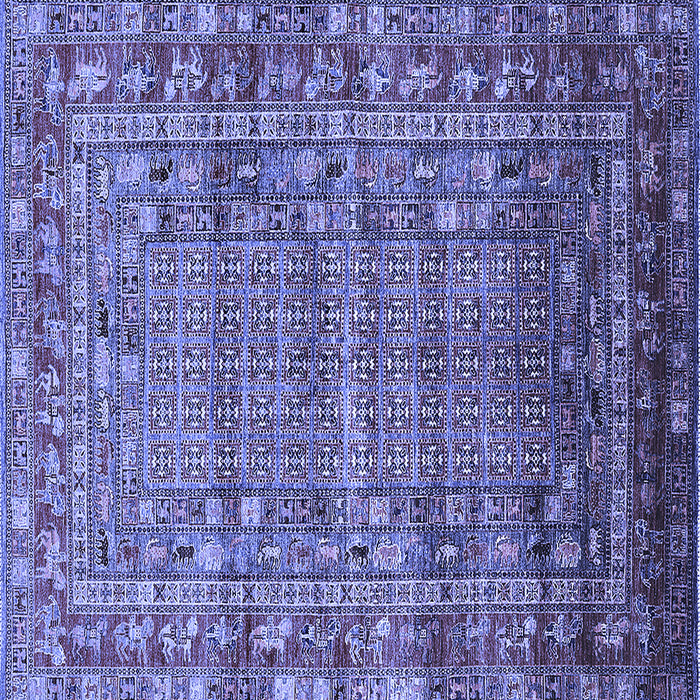 Square Machine Washable Oriental Blue Industrial Rug, wshurb1585blu