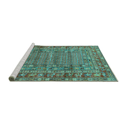 Sideview of Machine Washable Oriental Turquoise Industrial Area Rugs, wshurb1585turq