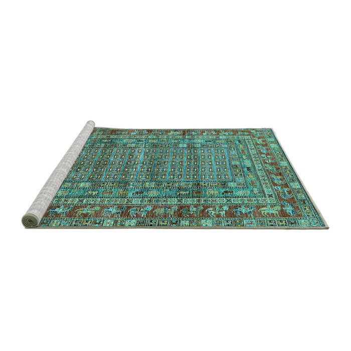 Sideview of Machine Washable Oriental Turquoise Industrial Area Rugs, wshurb1585turq