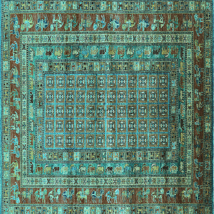 Square Machine Washable Oriental Turquoise Industrial Area Rugs, wshurb1585turq