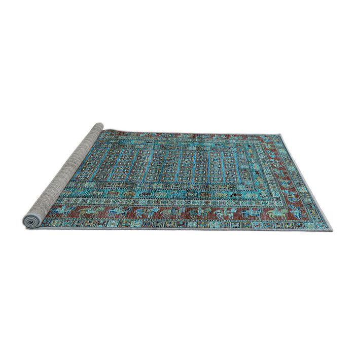 Sideview of Machine Washable Oriental Light Blue Industrial Rug, wshurb1585lblu