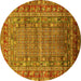 Round Machine Washable Oriental Yellow Industrial Rug, wshurb1585yw