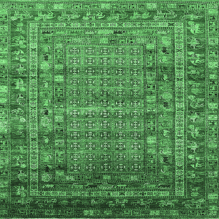 Square Machine Washable Oriental Emerald Green Industrial Area Rugs, wshurb1585emgrn