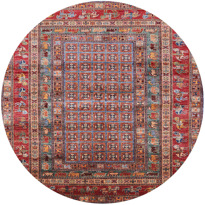 Round Mid-Century Modern Fire Brick Red Oriental Rug, urb1585