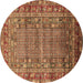 Round Oriental Brown Industrial Rug, urb1585brn