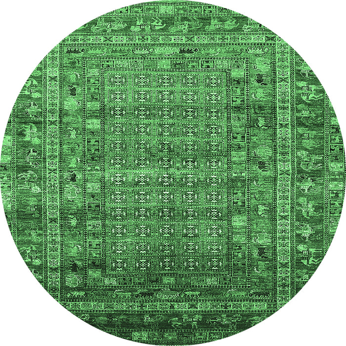 Round Machine Washable Oriental Emerald Green Industrial Area Rugs, wshurb1585emgrn