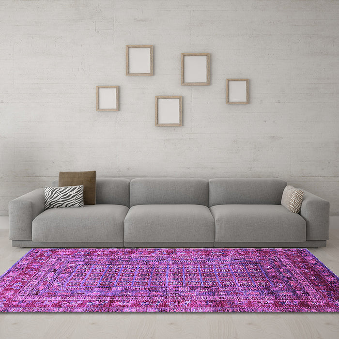 Machine Washable Oriental Purple Industrial Area Rugs in a Living Room, wshurb1585pur