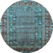 Round Oriental Light Blue Industrial Rug, urb1585lblu