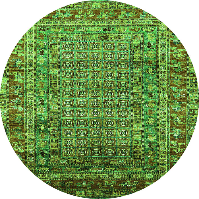 Round Machine Washable Oriental Green Industrial Area Rugs, wshurb1585grn