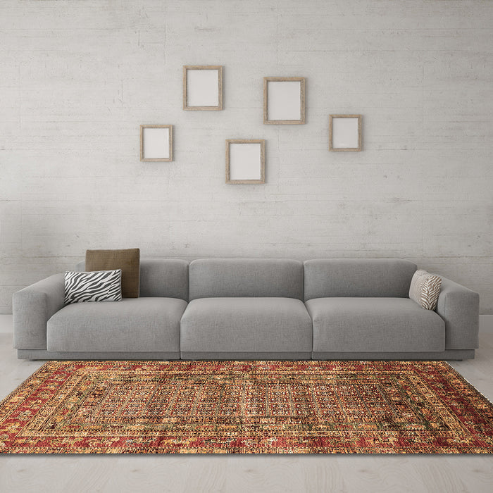 Machine Washable Oriental Brown Industrial Rug in a Living Room,, wshurb1585brn