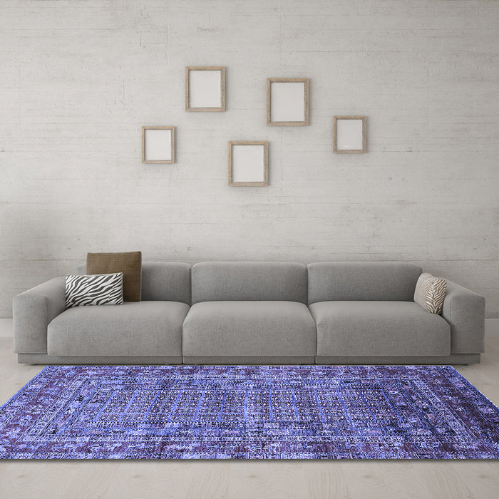 Machine Washable Oriental Blue Industrial Rug in a Living Room, wshurb1585blu