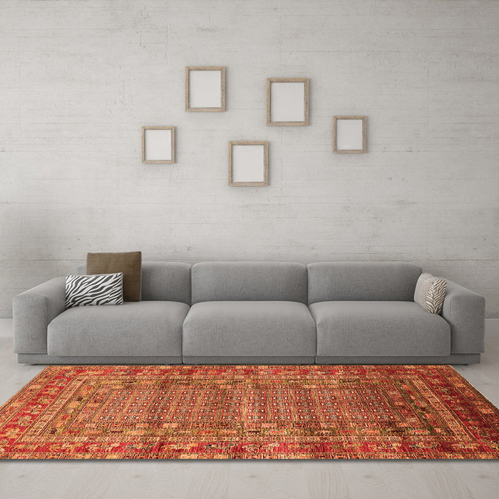 Machine Washable Oriental Orange Industrial Area Rugs in a Living Room, wshurb1585org
