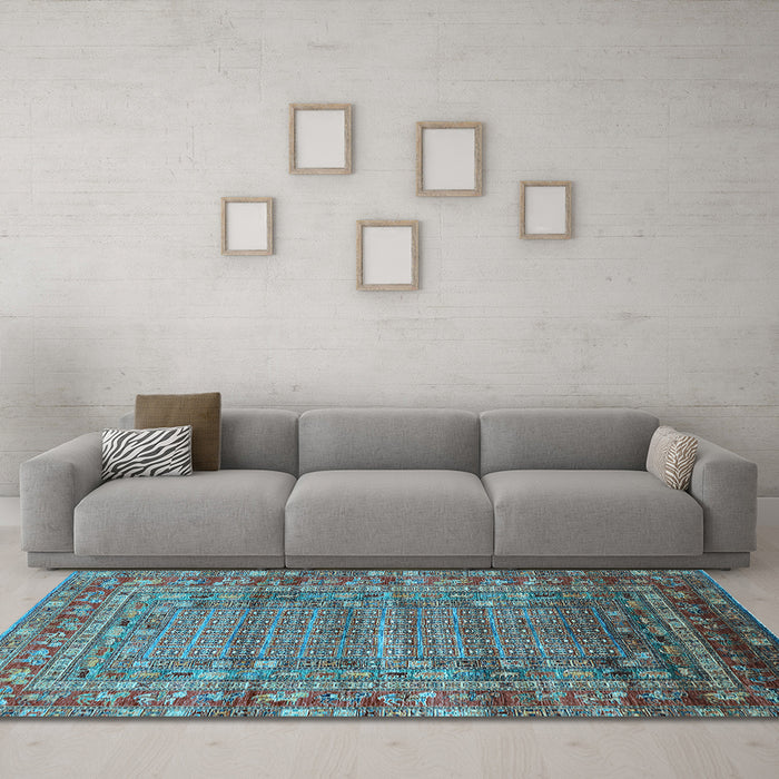 Machine Washable Oriental Light Blue Industrial Rug in a Living Room, wshurb1585lblu