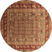 Round Machine Washable Oriental Brown Industrial Rug, wshurb1586brn