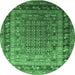 Round Machine Washable Oriental Emerald Green Industrial Area Rugs, wshurb1586emgrn