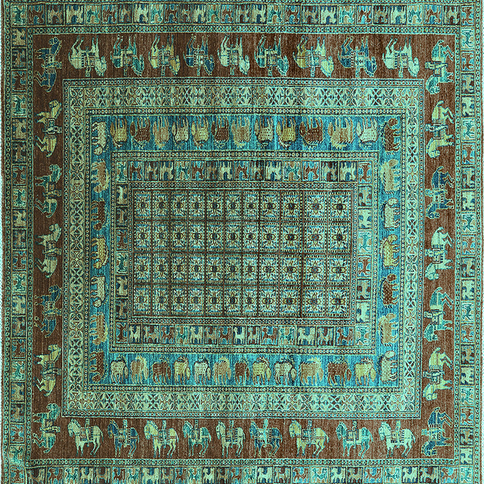 Square Machine Washable Oriental Turquoise Industrial Area Rugs, wshurb1586turq