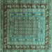 Square Machine Washable Oriental Turquoise Industrial Area Rugs, wshurb1586turq