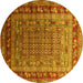 Round Oriental Yellow Industrial Rug, urb1586yw