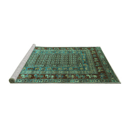 Sideview of Machine Washable Oriental Turquoise Industrial Area Rugs, wshurb1586turq