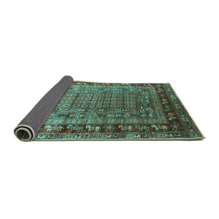 Sideview of Oriental Turquoise Industrial Rug, urb1586turq