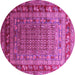 Round Machine Washable Oriental Pink Industrial Rug, wshurb1586pnk