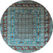 Round Machine Washable Oriental Light Blue Industrial Rug, wshurb1586lblu