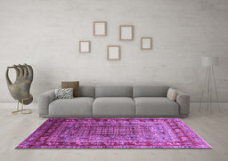 Machine Washable Oriental Purple Industrial Area Rugs in a Living Room, wshurb1586pur