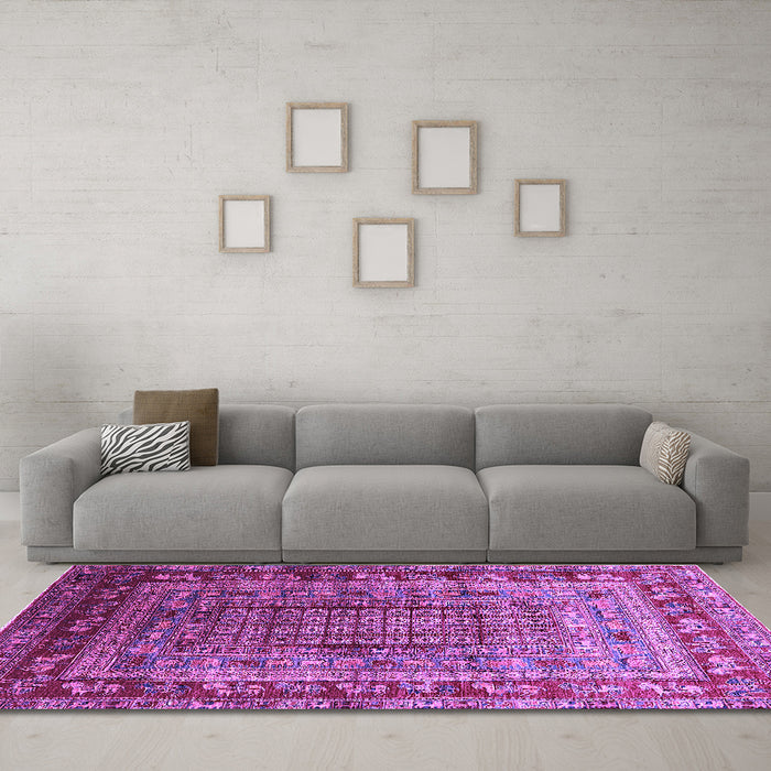 Machine Washable Oriental Purple Industrial Area Rugs in a Living Room, wshurb1586pur