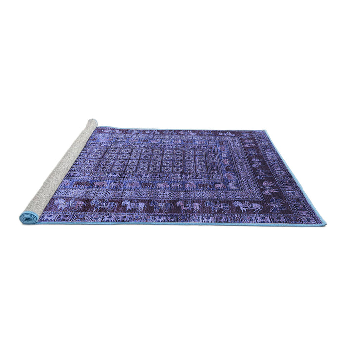 Sideview of Machine Washable Oriental Blue Industrial Rug, wshurb1586blu
