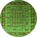 Round Machine Washable Oriental Green Industrial Area Rugs, wshurb1586grn