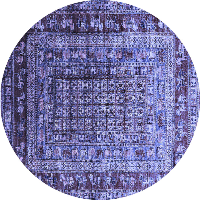 Round Machine Washable Oriental Blue Industrial Rug, wshurb1586blu