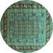 Round Machine Washable Oriental Turquoise Industrial Area Rugs, wshurb1586turq