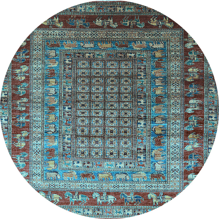 Round Oriental Light Blue Industrial Rug, urb1586lblu
