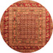 Round Machine Washable Oriental Orange Industrial Area Rugs, wshurb1586org