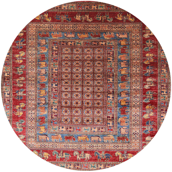 Round Mid-Century Modern Red Oriental Rug, urb1586