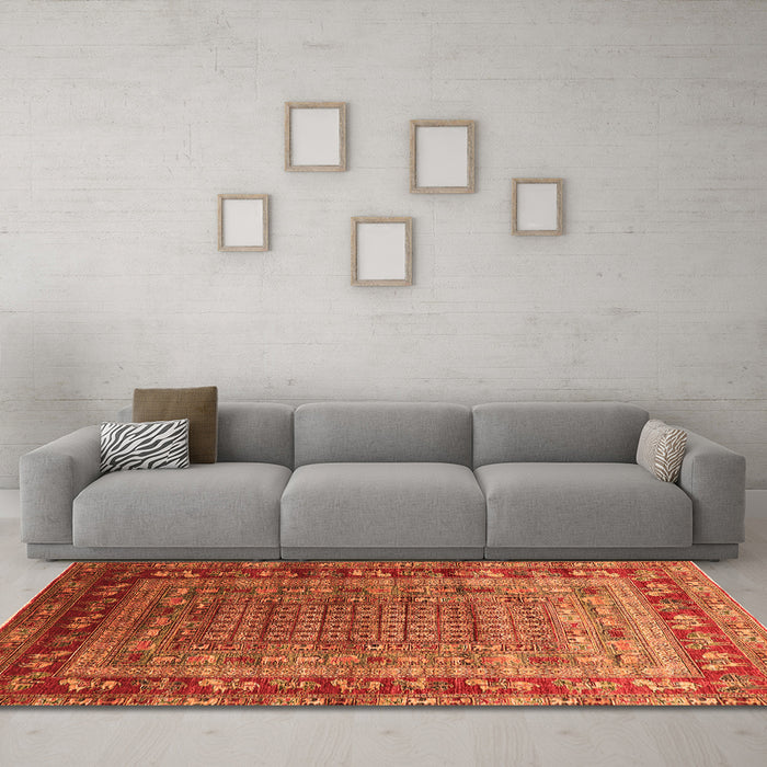 Machine Washable Oriental Orange Industrial Area Rugs in a Living Room, wshurb1586org