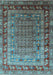 Machine Washable Oriental Light Blue Industrial Rug, wshurb1586lblu