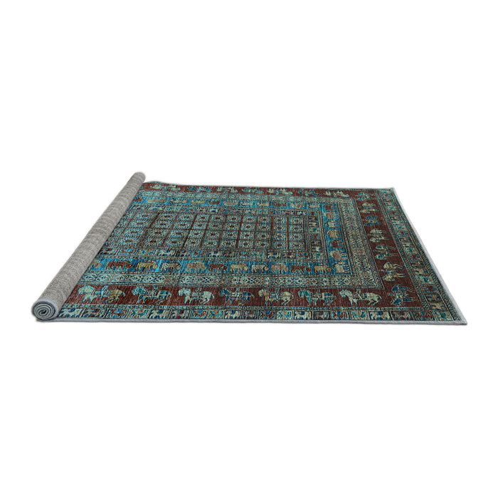 Sideview of Machine Washable Oriental Light Blue Industrial Rug, wshurb1586lblu