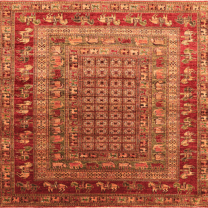 Square Machine Washable Oriental Orange Industrial Area Rugs, wshurb1586org