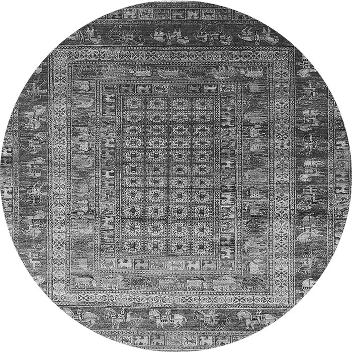 Round Oriental Gray Industrial Rug, urb1586gry
