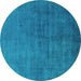 Round Machine Washable Oriental Turquoise Industrial Area Rugs, wshurb1587turq