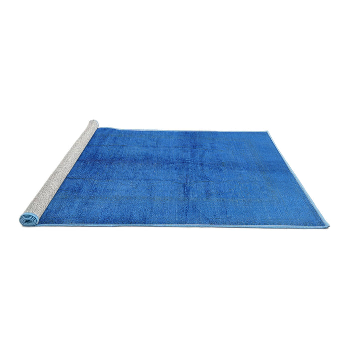 Sideview of Machine Washable Industrial Modern Neon Blue Rug, wshurb1588
