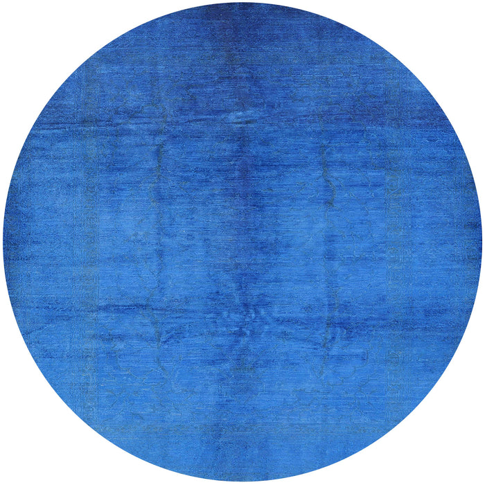 Round Machine Washable Industrial Modern Neon Blue Rug, wshurb1588