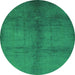 Round Oriental Green Industrial Rug, urb1588grn